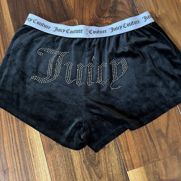 Juicy Couture Pants - Juicy Couture Boy Shorts Black Velour Velvet Stretch Loungewear Y2K Size L